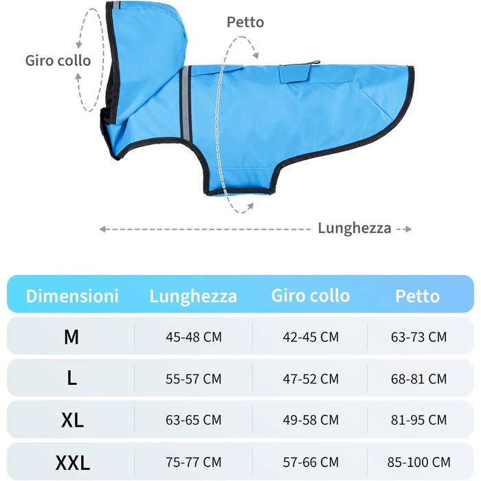 Водонепроникна куртка для собак KoKoBin з капюшоном, світловідбиваючими елементами, розмір XL, блакитна