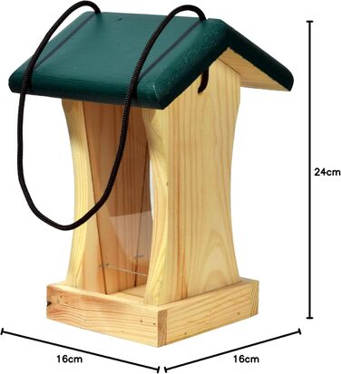 Годівниця для птахів Dobar® 90040FSCe Silo - годівничка з масиву дерева для саду, тераси, балкону - 22 x 25 x 28 см, зелена