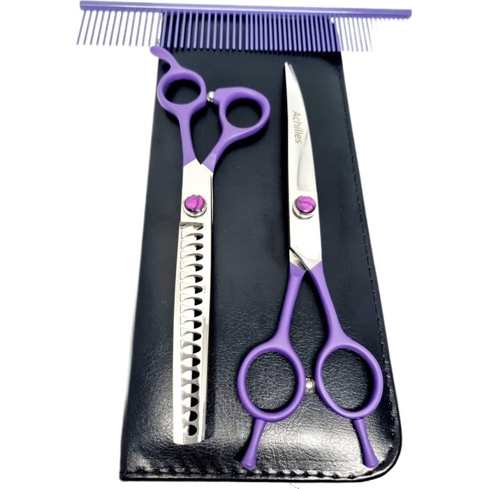 Набір ножиць для собак Achilles 7-частинний – догляд за шерстю, стрижка, Pruble & Silver 7 дюймів