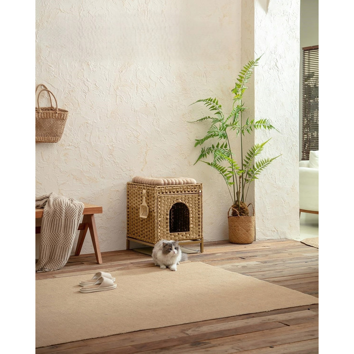 Шафа-будиночок для кота Klippehop з ротанга з лотком, 52x47x48,5 см