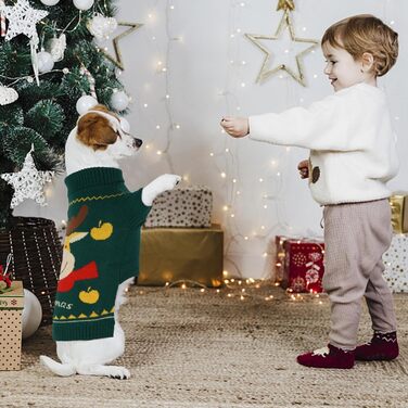 Пуловер для собак Kuoser на Новий Рік, теплий в'язаний пуловер для цуценят, м'який зимовий одяг для собак, святковий пуловер з оленем для маленьких та середніх собак, зелений L, зелений