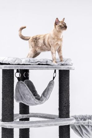 Дизайнерський кутовий когтеточка Petrebels Catharina 160 см для великих котів, преміум-якість, з XXL гамаком і котячим будиночком, сірий