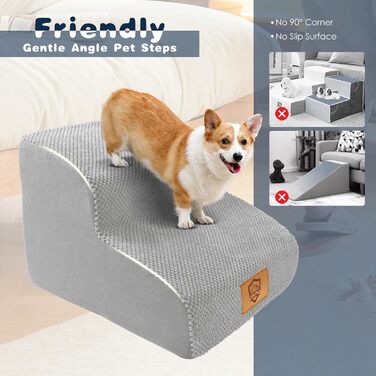 Сходинка для собак HEVOL 2 сходинки, сіра. Зручна та водонепроникна сходинка для маленьких собак та котів на ліжко та диван. Виготовлена з високощільну губку, знімний та миючий чохол.