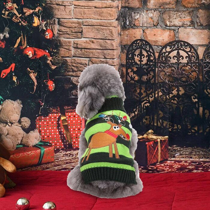 Пуловер для собак на Різдво, кумедний різдвяний пуловер для собак з мультфільмом Оленя, Санти та Сніжинок, теплий в'язаний пуловер для собак маленьких, середніх та великих розмірів, XXS-XXL (110-Green, XXL) XXL 110-Зелений