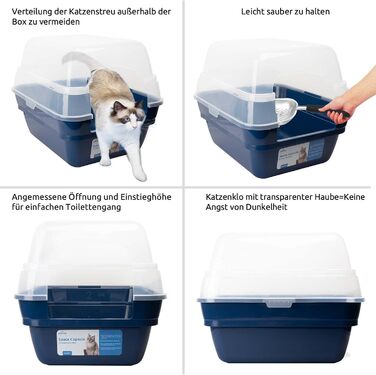 Котячий туалет 3-в-1 з кришкою XXL, велика закрита туалетна коробка для котів з високим бортиком, синій 55x45x44 см
