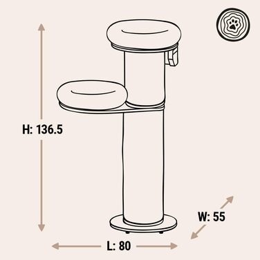 Крізьова колона Natural Paradise Jasmine з кріпленням до стіни | 136 см, кремовий колір | Дряпалка для котів