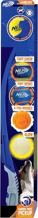 Іграшка для собак Nerf Dog Air Strike Thrower 63,5 см, прозорий, набір з 5 м'ячами 6,3 см, легкий, міцний, водостійкий, для малих, середніх і великих порід
