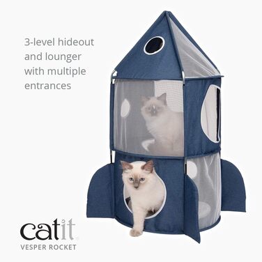 Дряпка-будиночок для котів Catit Vesper Turm, ракета, з подушкою, синя