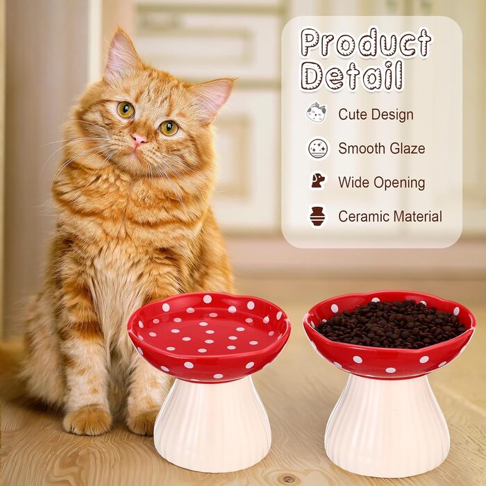 Підвищений годівниця для котів Teenyyou з кераміки, 2 шт., для котів з вусами, широка миска для їжі та води, червоний колір