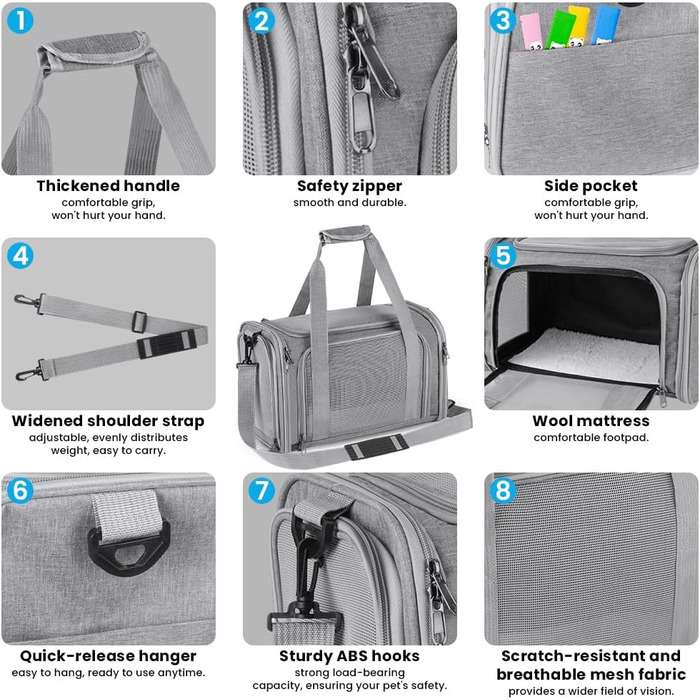 Складана переноска для собак VSSHE: транспортна сумка для котів та собак, ідеальна для подорожей, авто та літака. Легка, дихаюча переноска для маленьких та середніх тварин до 20lbs (сіра, велика)