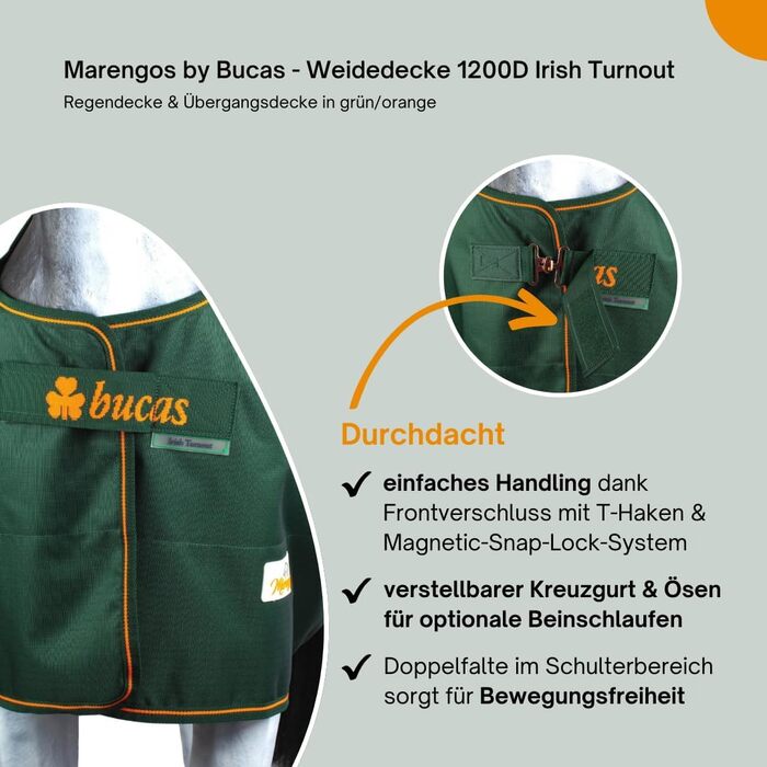 Зимовий підківник Marengos Bucas 1200D Irish Turnout - водонепроникний, дихаючий, з внутрішнім шаром та перехресним кріпленням. Розмір 145 см (50 г/м² утеплювач)