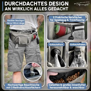 Лекарлі-бавовняна сумка-бананка для собак 'Talea' з замком-кліпсою - сумочка для ласощів, аксесуари для собак (M, сіра)