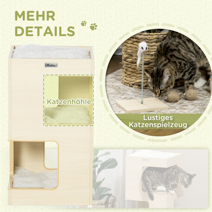 PawHut Cat Cave 3-х ярусна шафа для кішок Кімнатний будиночок для кішок з дубовою подушкою та іграшкою 34x34x60см для любителя кішок