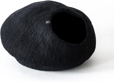 Преміум котяча печера LucyBalu® з фетру | Натуральне котяче ліжко з 100% пухкої вовни | Фетрова печера для котів ручної роботи в Непалі | Затишна печера для котів | 45x45x28 см | Білий (Чорний)