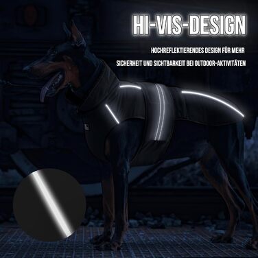 Водонепроникний собачий одяг OneTigris STORMWALL для великих собак, чорний, з флісовою підкладкою та регульованою довжиною, з відбиваючими елементами та коміром з хутра, для прогулянок на природі, розмір L (27-41 кг)