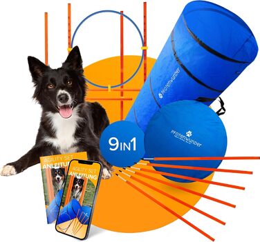 Agility-набір для собак PfotenWunder 9-в-1: слалом, тунель, перешкоди, навчання, ігровий комплект для малих і великих собак