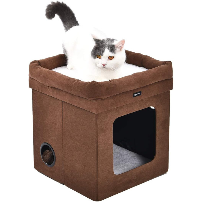 Складаний будиночок для котів Amazon Basics, коричневий, 38x38x43 см