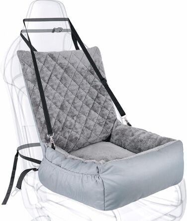 Автокрісло для собак SIVEIS – м'яке ліжко з кишенькою, для собак малого та середнього розміру, з ременем безпеки (02-Сіро-блакитний)