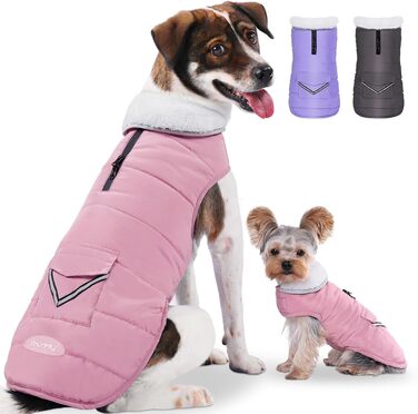 Водонепроникний теплий зимовий одяг для собак iBuddy - тепла флісова жилетка, відбиваючий елементи, регульований, для великих собак, рожевий, розмір L