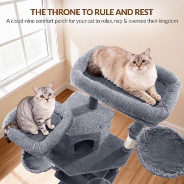 Драбина для котів Kratzbaum Groß 216 см, XXL розмір, стабільна з крізьолунами, 2 затишні будиночки, 2 платформи, 2 кошики, гамак, для дому, FPMS007FG1 (60 x 50 x 216 см, темно-сірий)