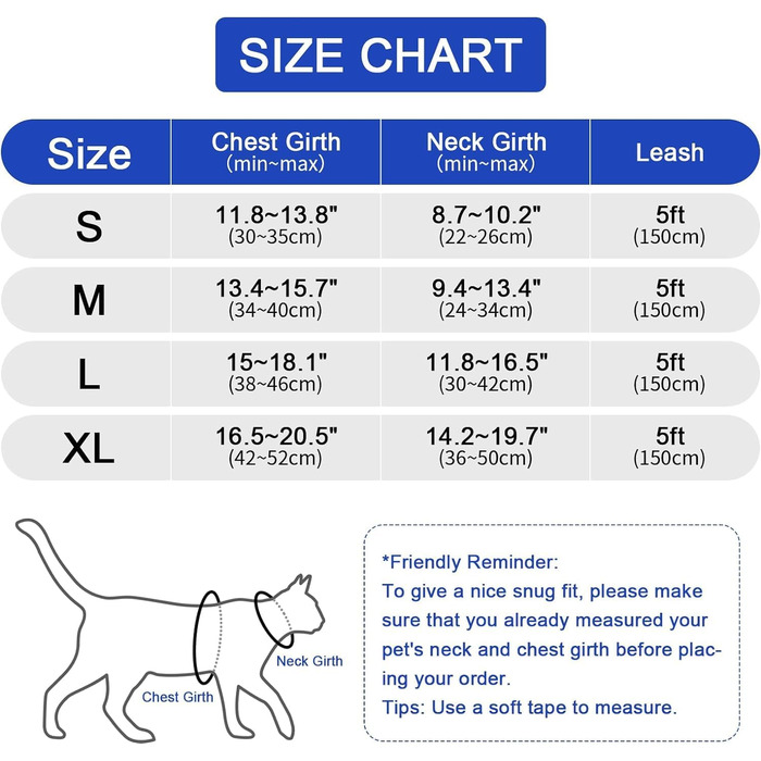 Шлейка для котів Skmeditec з нерухомим захистом, м'яка жилетка з світловідбиваючими смугами (XL, світло-блакитний)