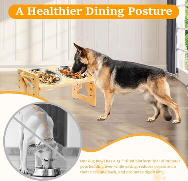 Підвищений годівниця для собак, регульований підставник для мисок, антиковзний, 5 рівнів висоти, 2 миски з нержавіючої сталі