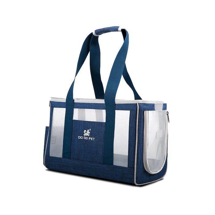 PETCUTE переносна сумка-переноска для собак та котів з виймальною підстилкою, бічні кишені, страховий поводок, дихаюча переноска для маленьких собак, схвалена авіакомпаніями, блакитна