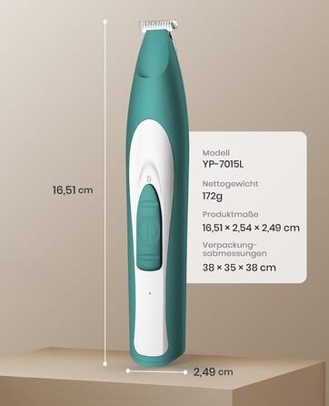 Триммер для собак Oneisall: безшумний, акумуляторний, з LED-підсвічуванням. Ідеально для стрижки подушечок лап, очей, вух та обличчя. Зелений колір