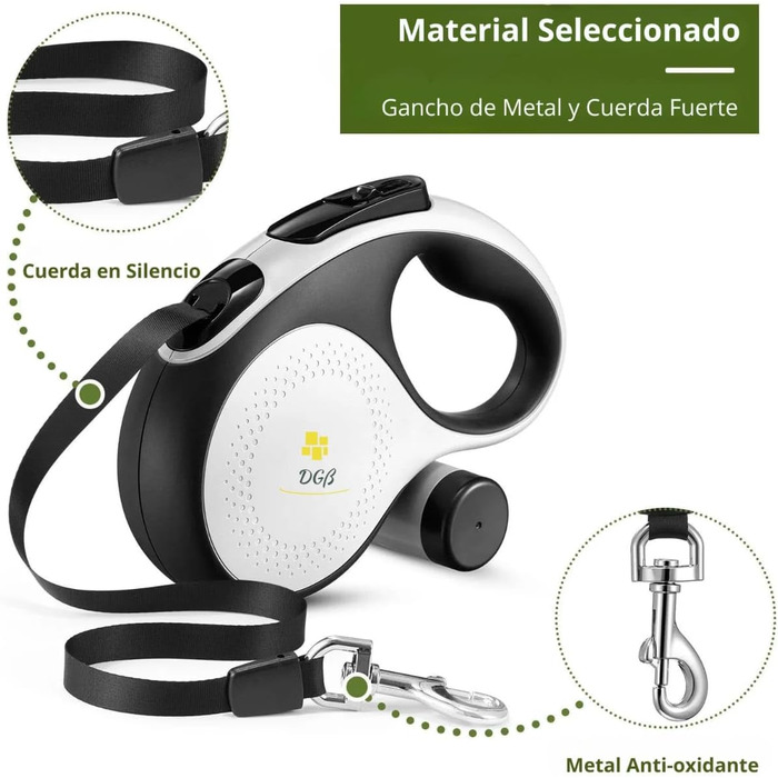 Висувна поводок для собак, 3 м, довгий поводок для маленьких, середніх та великих собак, ергономічна ручка, до 15 кг, білий, L