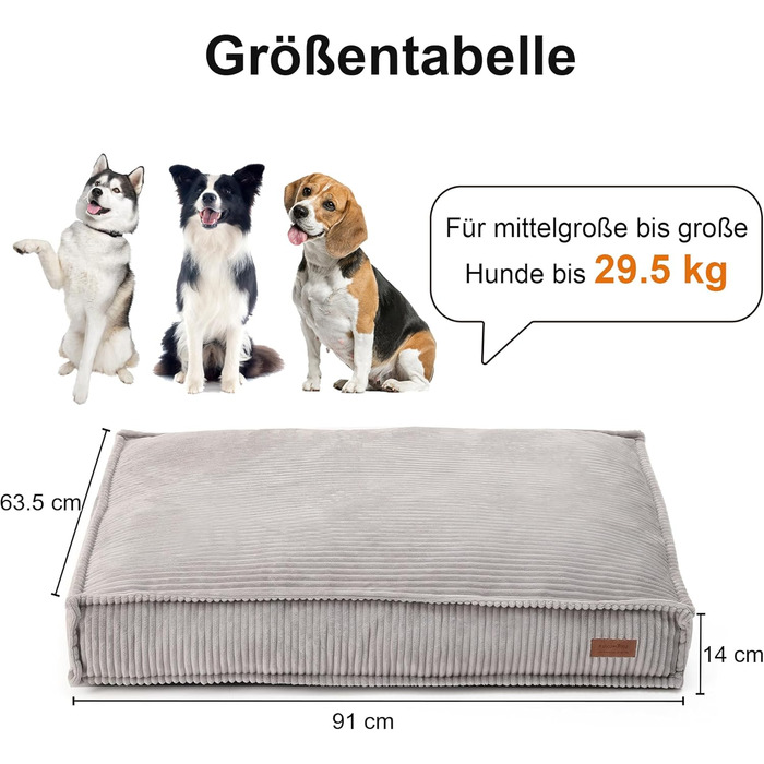 Ортопедичне ліжко для собак FUKUMARU - 91x64x14 см, знімний вологостійкий чохол, м'який килимок для собак, матрац для собак, ковзаюча поверхня, сірий колір.