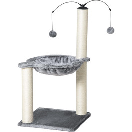 Дряпка для котів PawHut з гамаком, іграшкою, сірий, 39,5x39,5x83 см
