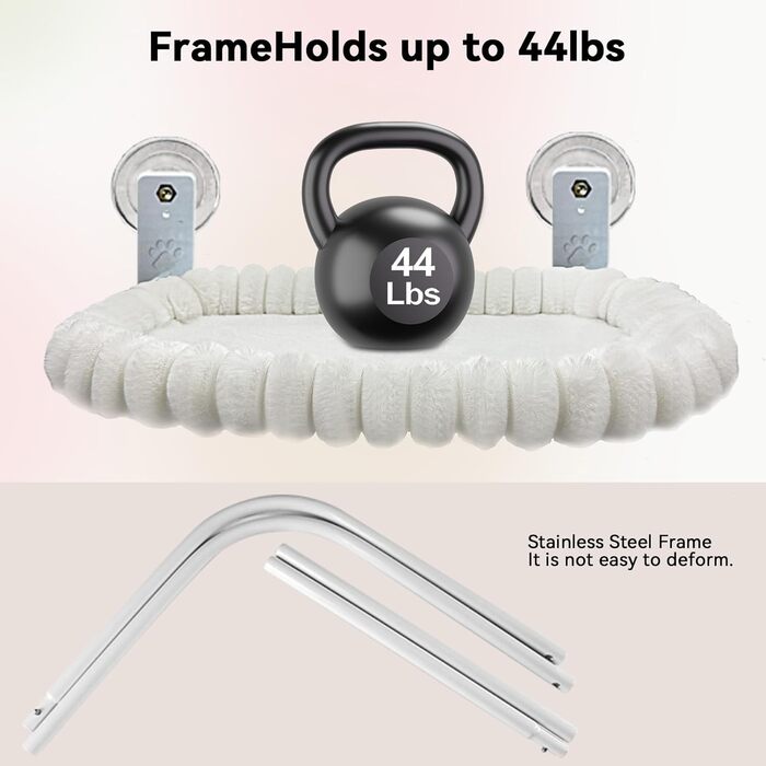 Килимок для котів на вікно CareCooo, лежанка для котів на вікно з м'яким знімним чохлом, стабільна лежанка для котів на вікно до 18 кг, розмір M (52x30 см), білий