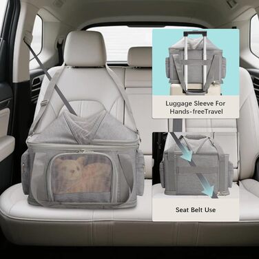 Сучасна переноска для собак 2-в-1 з м'якими боковинами, сумка для подорожей для маленьких собак та котів, стильна складана переноска для цуценят та маленьких тварин з кишенею (чорний + коричневий, 38,1 см x 19,1 см x 15 см, сірий 16,2 см x 11,4 см x 13 см