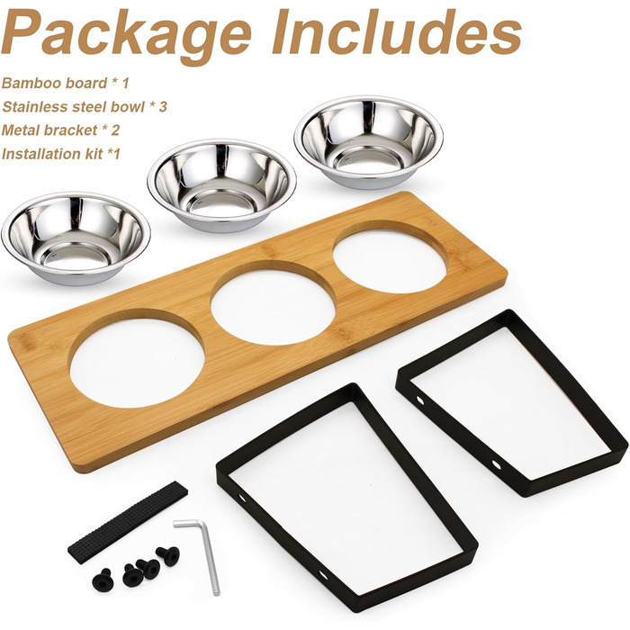 Підвищена годівниця для котів з 3 мисками з нержавіючої сталі, 15° нахил, набір мисок для котів, годівниця для котів та невеликих собак