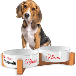 OWLBOOK Миска для собак з іменем, подвійна керамічна миска з бамбуковим підставкою, 300 мл