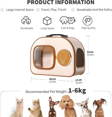 PETCUTE Рюкзак-переноска для собак та котів з колесами, складаний, з внутрішнім страхувальним ремінцем, дихаючий, для маленьких собак та середніх котів, бежевий
