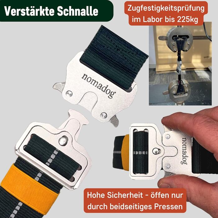 Нашийник для собак Nomadog Trailblazer з ручкою для великих собак - преміум алюмінієва застібка, міцний тактичний нашийник, регульований, з підкладкою, світловідбиваючий (L)