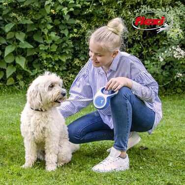 Рулетка-повідок FLEXI для середніх собак до 25 кг, 4,8 м, синя, з антиплутанням, система гальмування, німецька якість