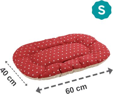 Подушка для собак та котів Baroni Home, 40x60x7 см, двостороння, серця червоно-білі, сірий та бордовий колір