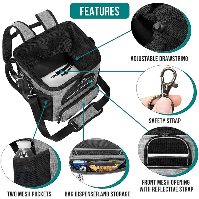 PetAmi: Клітка-рюкзак для собак та котів на велосипед, сіра (світло-сіра)