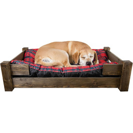 Гіркий корзина для собак Kistenkolli Altes Land Winston XL з дерева та подушкою, 100x60x25 см, вінтажний дизайн, колір палісандр (червоний)