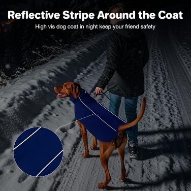 Водонепроникний зимовий теплий одяг для собак, куртка з високим коміром та флісовою підкладкою, регульована посадка, для середніх та великих порід, синій