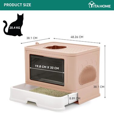 YITAHOME велика закрита котяча туалетна з кришкою, без запаху, з лопаткою для наповнювача, рожевий