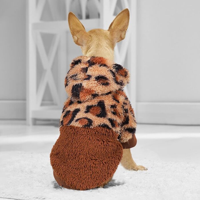 Світшот для собак з капюшоном з флісу, теплий одяг для маленьких собак, цуценят, Чихуахуа, Йоркширського тер'єра, котячий одяг (леопард, розмір XXS)