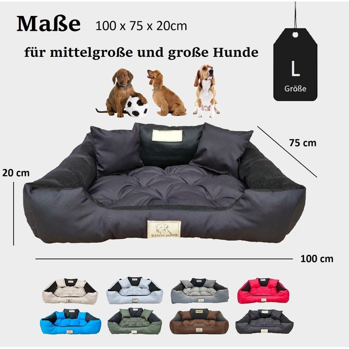 Крісло-ліжко для собак великих порід King Dog, 100 x 75 см, чорне, водонепроникне, з можливістю персоналізації імені