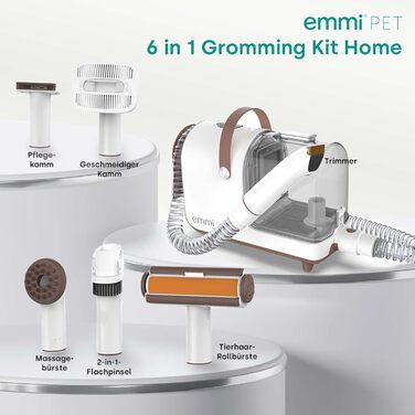 Набір для грумінгу Emmi-pet Grooming Kit Home – 6в1: машинка для стрижки собак, пилосос, тример, гребінець, 6 професійних насадок, 3 рівні всмоктування, догляд за собаками та котами, тихий мотор, контейнер 2.5л