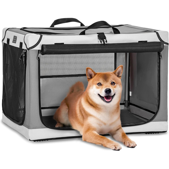 Складаний бокс для великих собак Petsfit, домашній та транспортний контейнер, регульований, світло-сірий, розмір L (76x50x49 см), міцна сітка