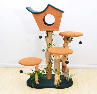 Котячий будиночок з подвір'ям та дряпалкою Fudajo 154 см, з м'яким хутром та деревом, з іграшками
