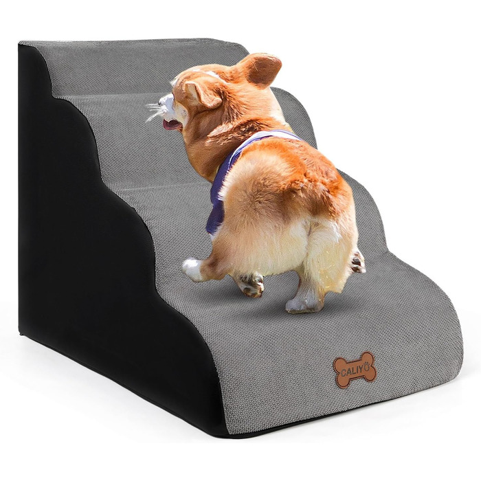 Сходинки для собак Caliyo: 2 сходинки, для маленьких собак та котів, 26 см, знімний чохол та протиковзка підставка, для ліжка, дивану та авто (55×40×26cm), сірі