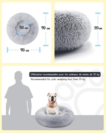 Кругле ліжко для собак та котів, діаметр 60 см, висота 15 см – м'яке, знімний подушка, антиковзаюча підставка, можна прати – сірий колір